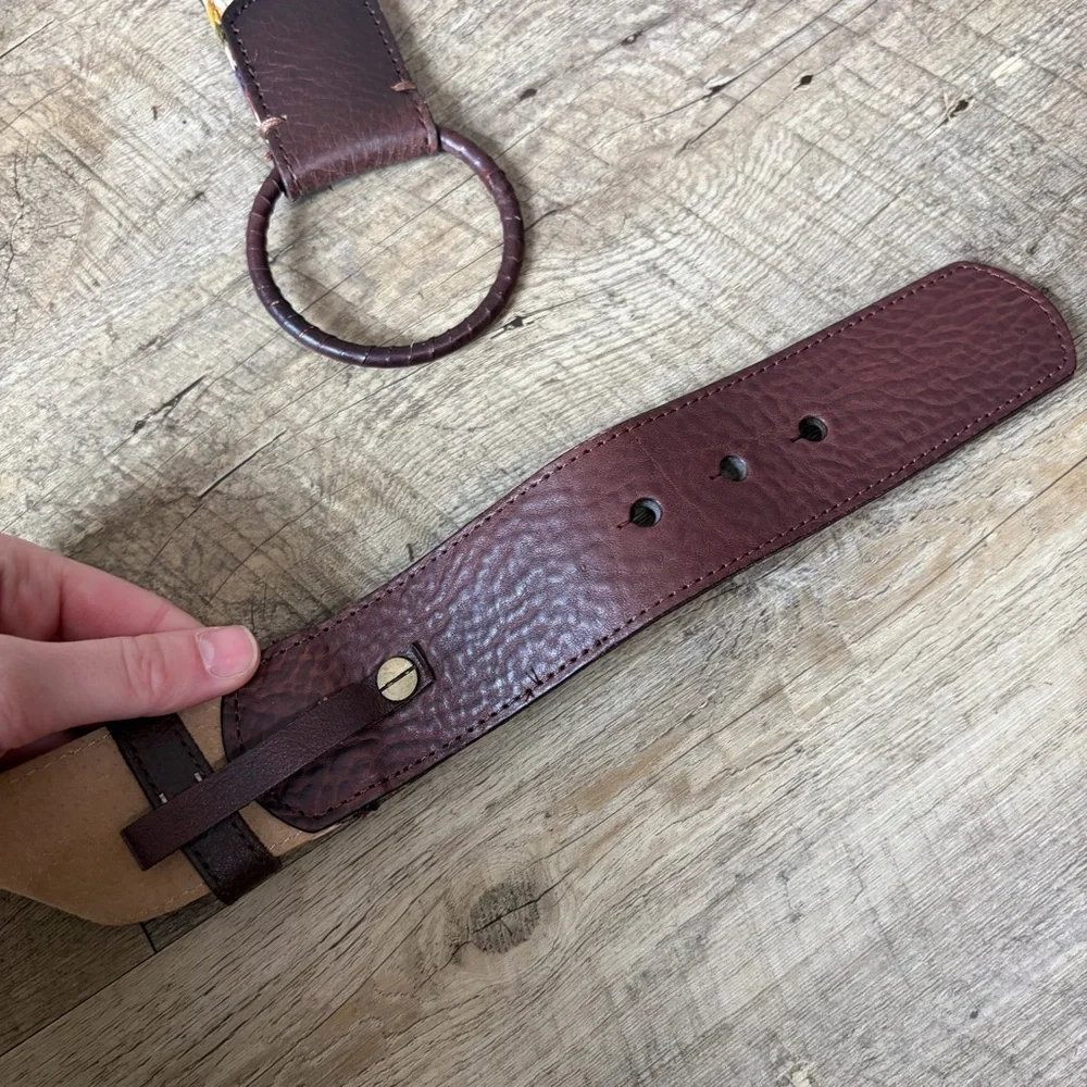 Talbots Colorful Woven Leather Ring Belt Bohemian Festival Elevated Basics